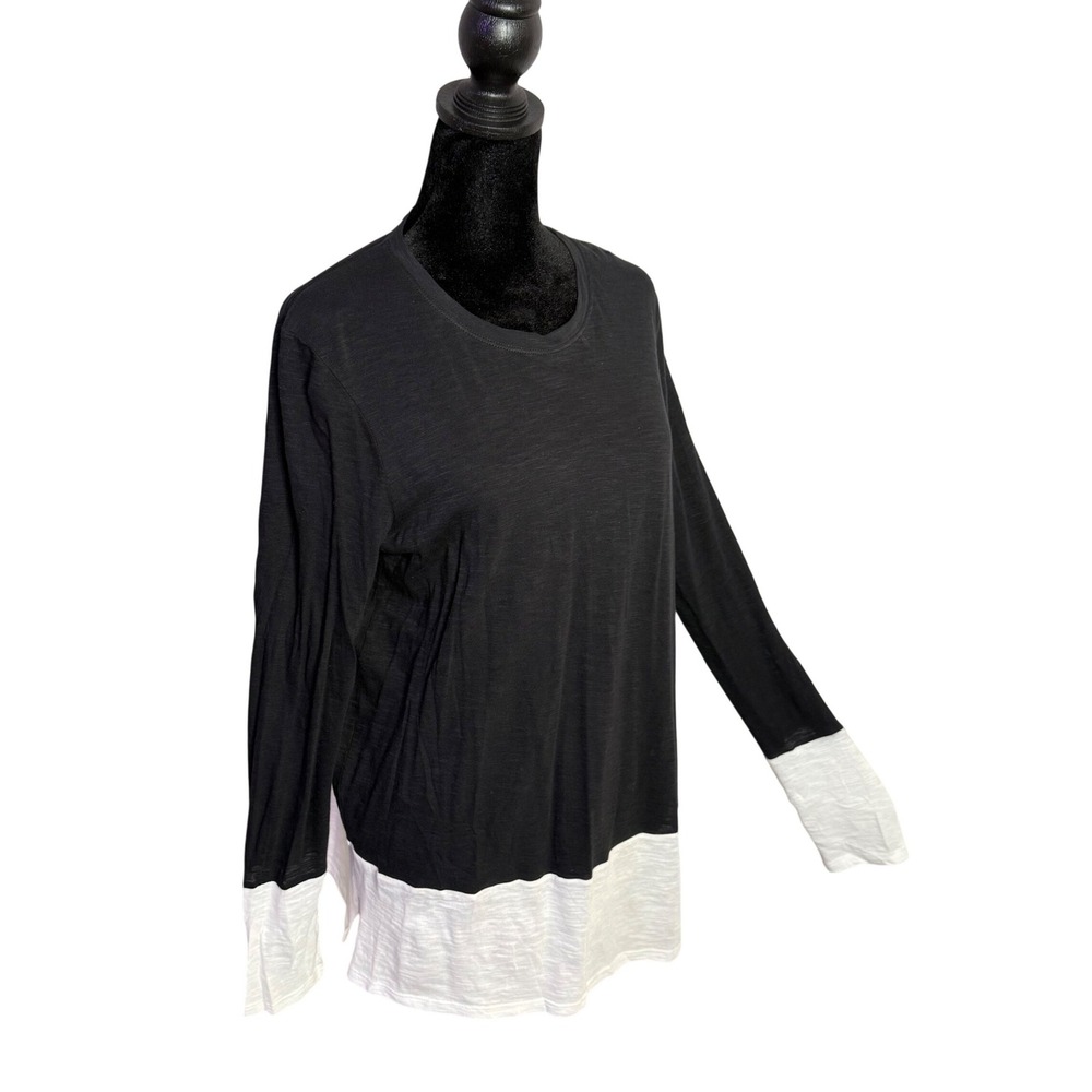 Vince Black White Colorblock Slub Cotton Long Sleeve Tee Shirt Womens M Casual